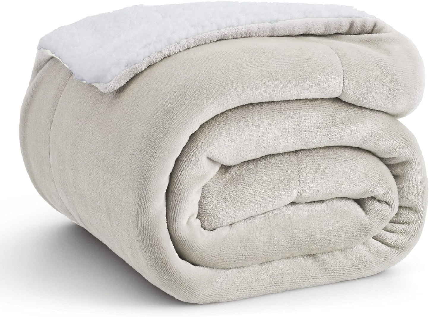 Bedsure GentleSoft Sherpa Fleece Throw Blanket for Couch - Thick and Warm Throw for Women and Men, Soft Fuzzy Plush Blanket for Winter, Linen, 50x60 Inches