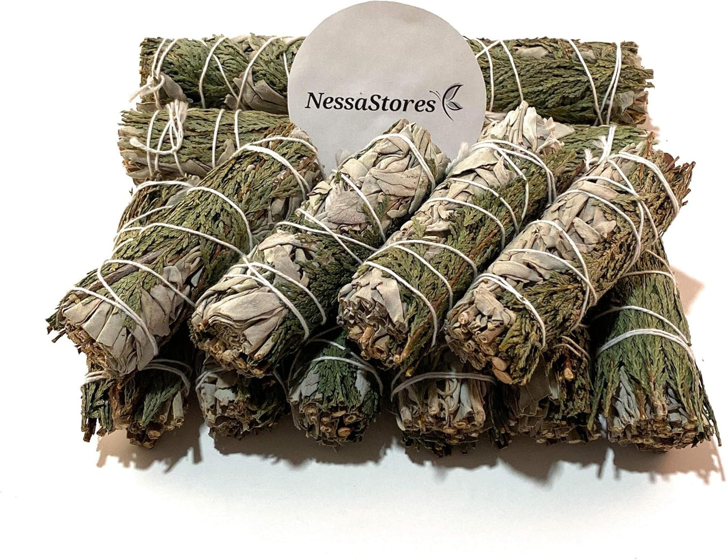 NessaStores 6 California White Sage & Cedar Smudge Sticks, 4 Inch Hand Tied, All Natural for Negative Energy Removal, Home Cleansing, & Attracting Positivity JC-166