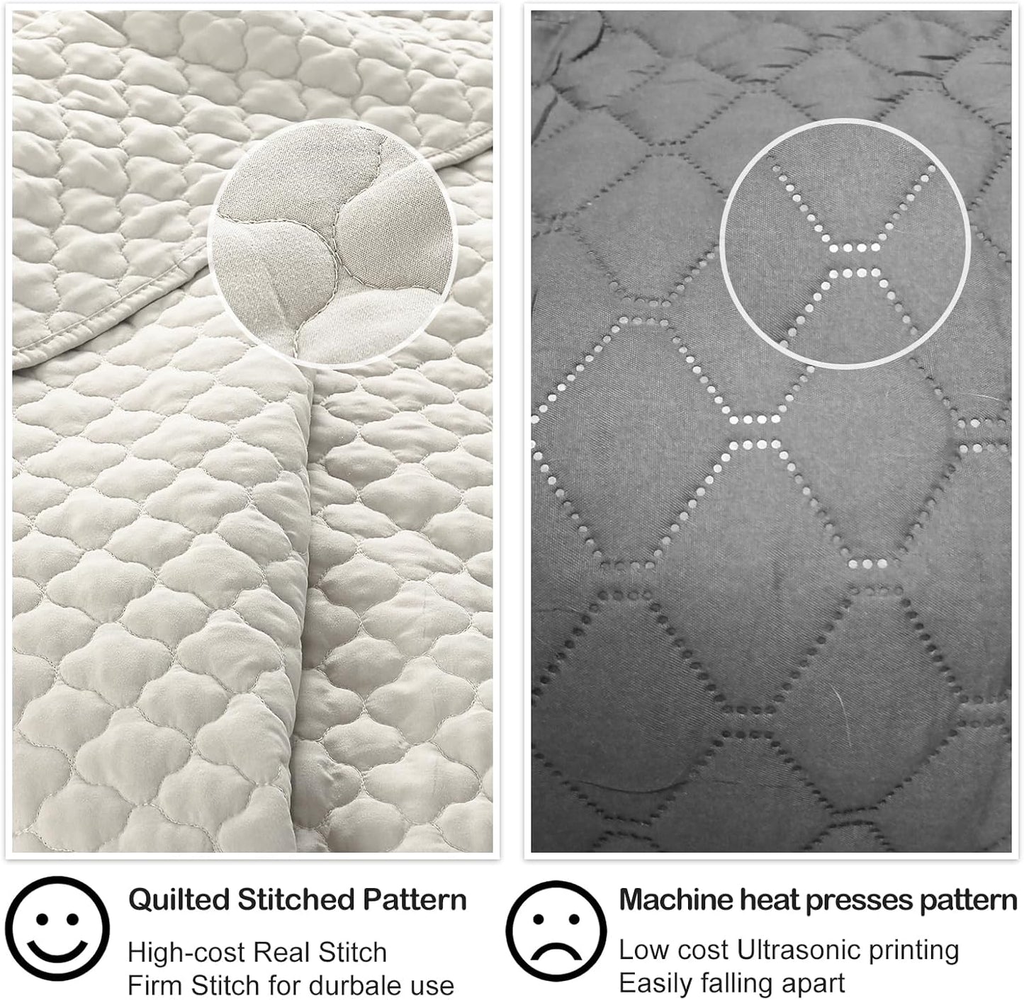 HORIMOTE HOME Quilt Set King Size Beige Bedspread, Modern Style Quilted Clouds Pattern Soft Coverlet Set Lightweight Microfiber Quilted Bedspread for All Season