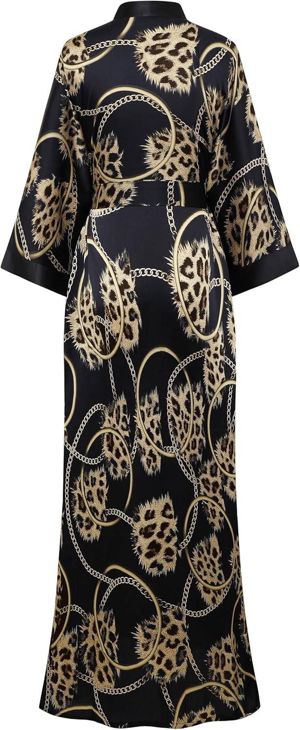 PRODESIGN Kimono Robe for Women - Long Satin Sleepwear Silky Kimono Cover-Up Nightgown Japanese Bathrobe Loungewear Blouse