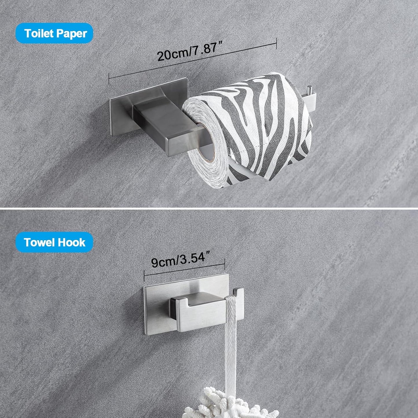 4-Pieces Bathroom Hardware Accessories Set, Towel Rack Towel Bar Toilet Paper Holder Towel Hook Self Adhesive Stainless Steel Towel Rack Set for Bathroom Wall Mounted, Brushed Nickel, 23 Inch