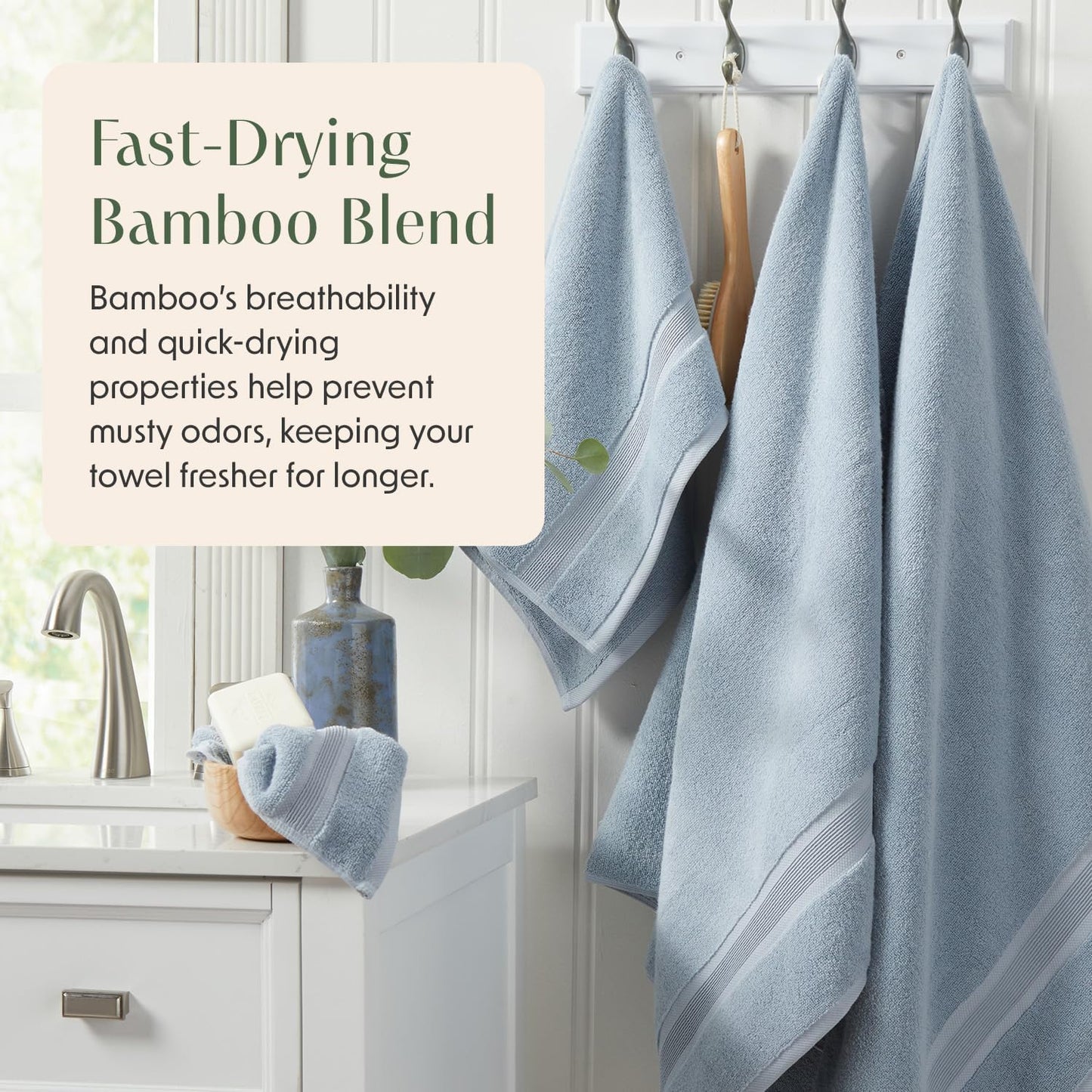 Springtree Home Luxury Bamboo Rayon Bath Towel Set of 4 | 35% Bamboo Rayon - 65% Cotton | Absorbent Quick-Dry Towels for Bathroom | Oeko-TEX Standard 100 Cotton | Blue Fog - 4 Pack
