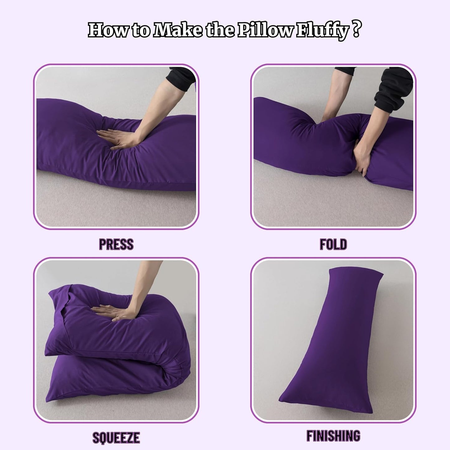 Ubauba Memory Foam Body Pillow with Cover, Full Large Body Pillows Insert for Adults with Envelope Closure Pillowcase, Firm & Fluffy Long Bed Pillows for Sleeping (20x54 inch, Purple)