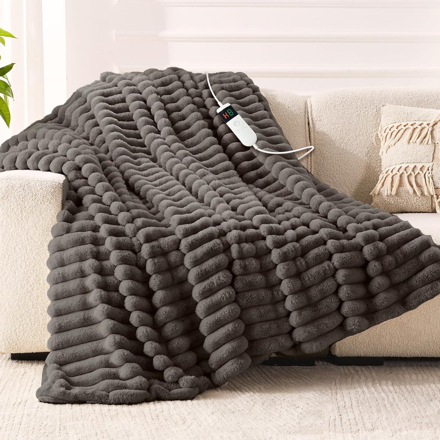 Heated Blanket Electric Throw 50″x60 ″Inch - Thick Striped Flannel Electric Blanket,10 Heating Levels, 1-12 Hours Auto Off, Fast Heating Heating Blanket with Overheat Protection.