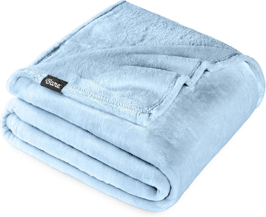 Bare Home Fleece Blanket - Throw/Travel - Ultra-Soft Lightweight for Bed, Sofa, and Couch - Luxury Microplush - Cozy Warm Blanket (Throw/Travel, Light Blue)
