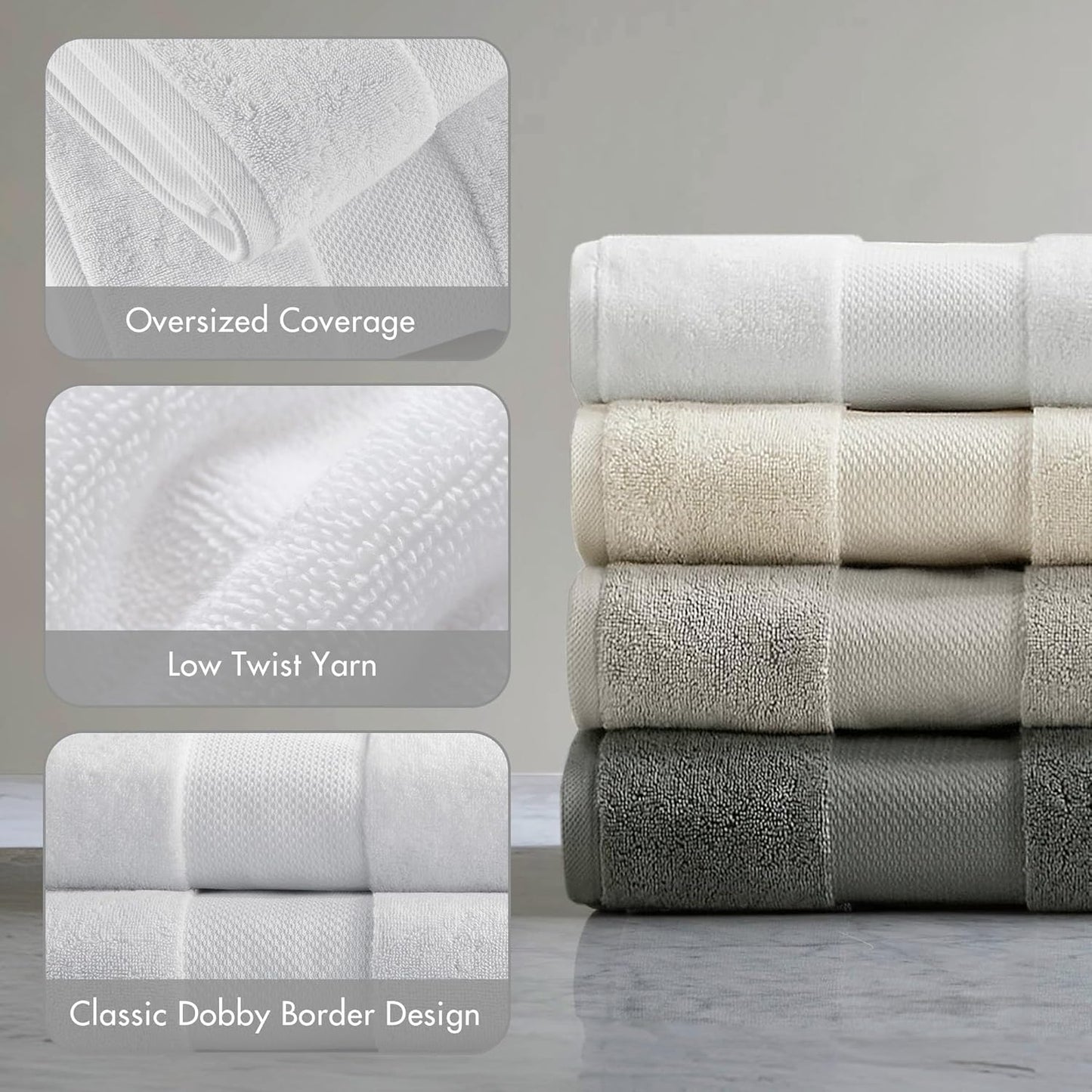 Madison Park Turkish Bath Towel Set 100% Cotton Bath Towel 600GSM Oversized Body Towel 2 Piece, Luxury Soft, Thick Spa Quality, Quick Dry Bathroom Towel, Jumble, 35" x 70", White