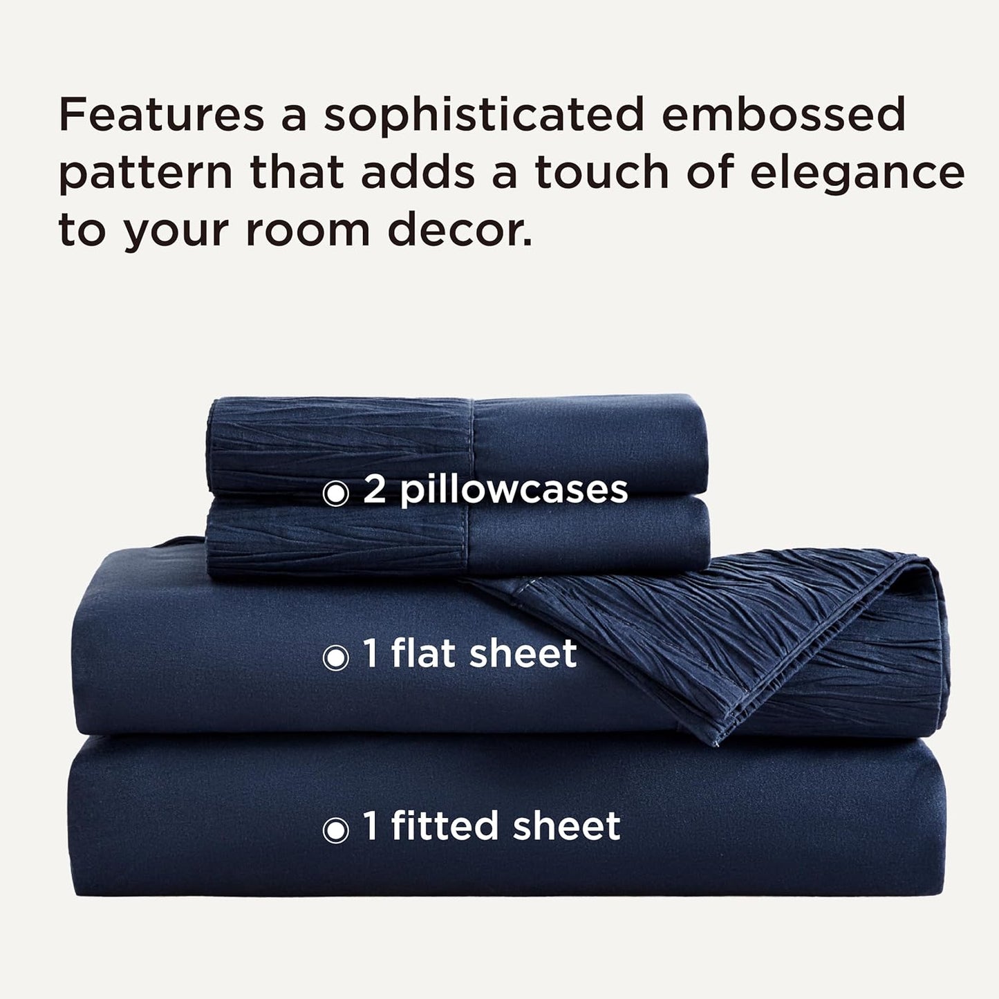 Bedsure California King Sheets Navy - Soft Sheets for California King Size Bed, 4 Pieces Hotel Luxury California King Sheet Sets, Easy Care Polyester Microfiber Cooling Bed Sheet Set