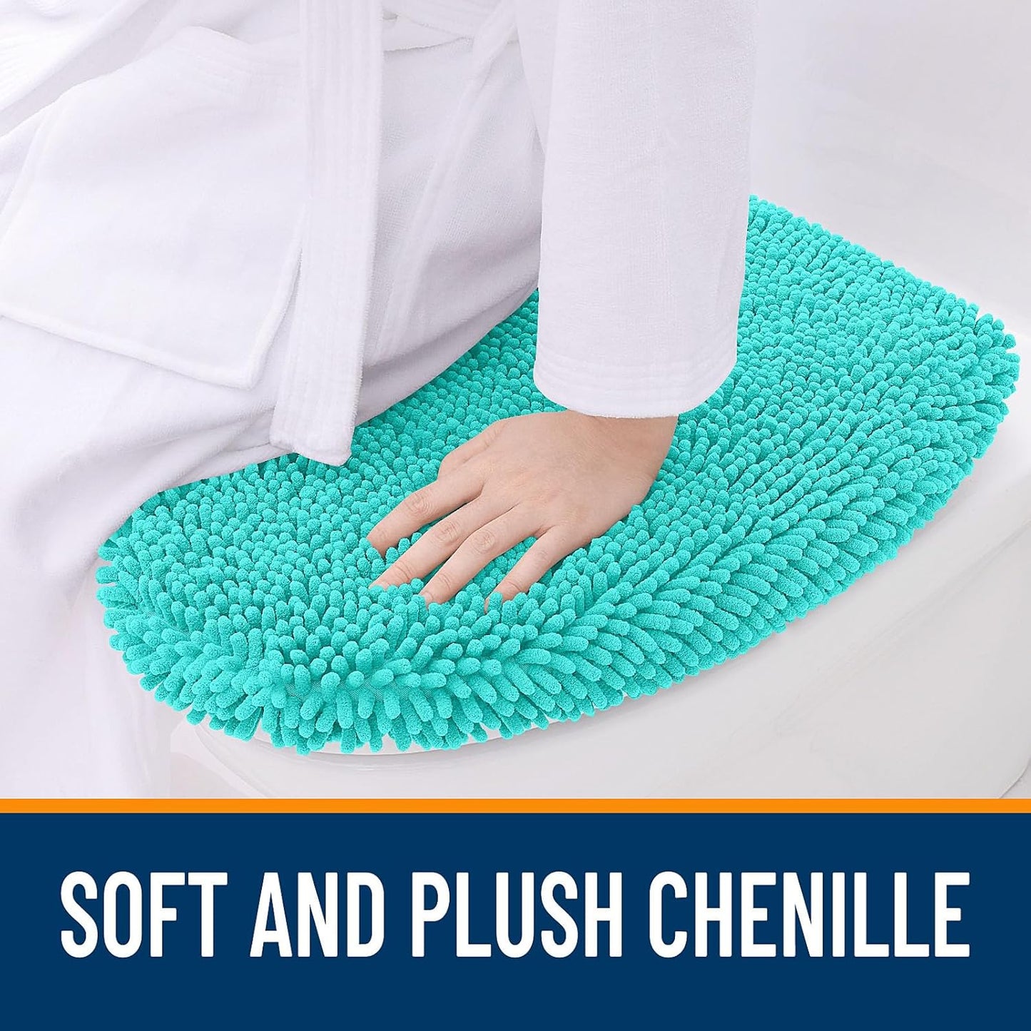OLANLY Soft Chenille Bathroom Toilet Lid Cover, Machine Washable Seat Covers, 17.5x15, Stays in Place Rubber Backing, Fits Most Round, Elongated and Oblong Lids, Accessories Decor, Teal