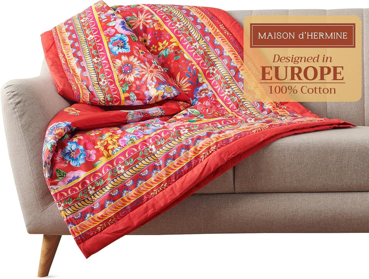 Maison d' Hermine Throw Blanket for Couch Lightweight Soft Warm Breathable Cotton Throw Blankets for Bed Girls Boys Women Men Gifts Sofa Travel Living Room Chair Bedding (50"x60", Happy Florals)