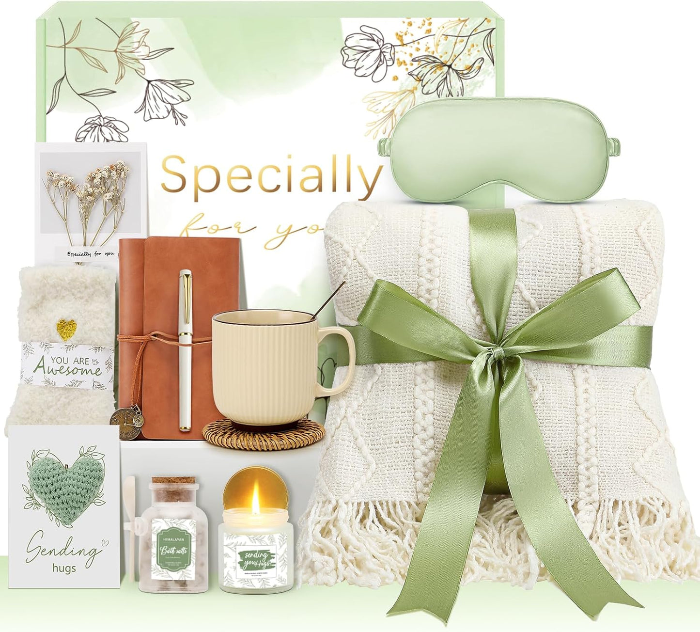 Get Well Gifts for Women Self Care Gift Basket - Birthday Gifts for Women Spa Care Package - Sympathy Inspirational Thinking of You Gift Set for Her Mom Sister Friend Wife Girlfriend (Beige)
