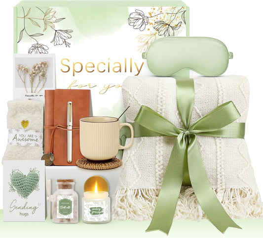Get Well Gifts for Women Self Care Gift Basket - Birthday Gifts for Women Spa Care Package - Sympathy Inspirational Thinking of You Gift Set for Her Mom Sister Friend Wife Girlfriend (Beige)
