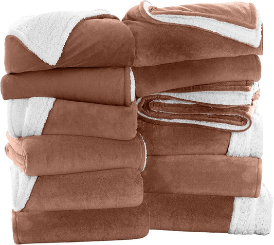 IR Imperial Rooms Camel Sherpa Fleece Throw Blanket Twin Size for Bed - Wholesale Bulk Pack of 12 Sherpa Blankets - Soft Fluffy Throw Blankets for Hotels, Guest Bedroom, 60x80 Inches