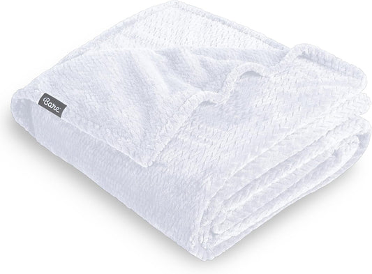Bare Home Textured Fleece Blanket - Full/Queen - Ultra-Soft Lightweight for Bed, Sofa, and Couch - Luxury Microplush - Cozy Warm Blanket (Full/Queen, Chevron White)