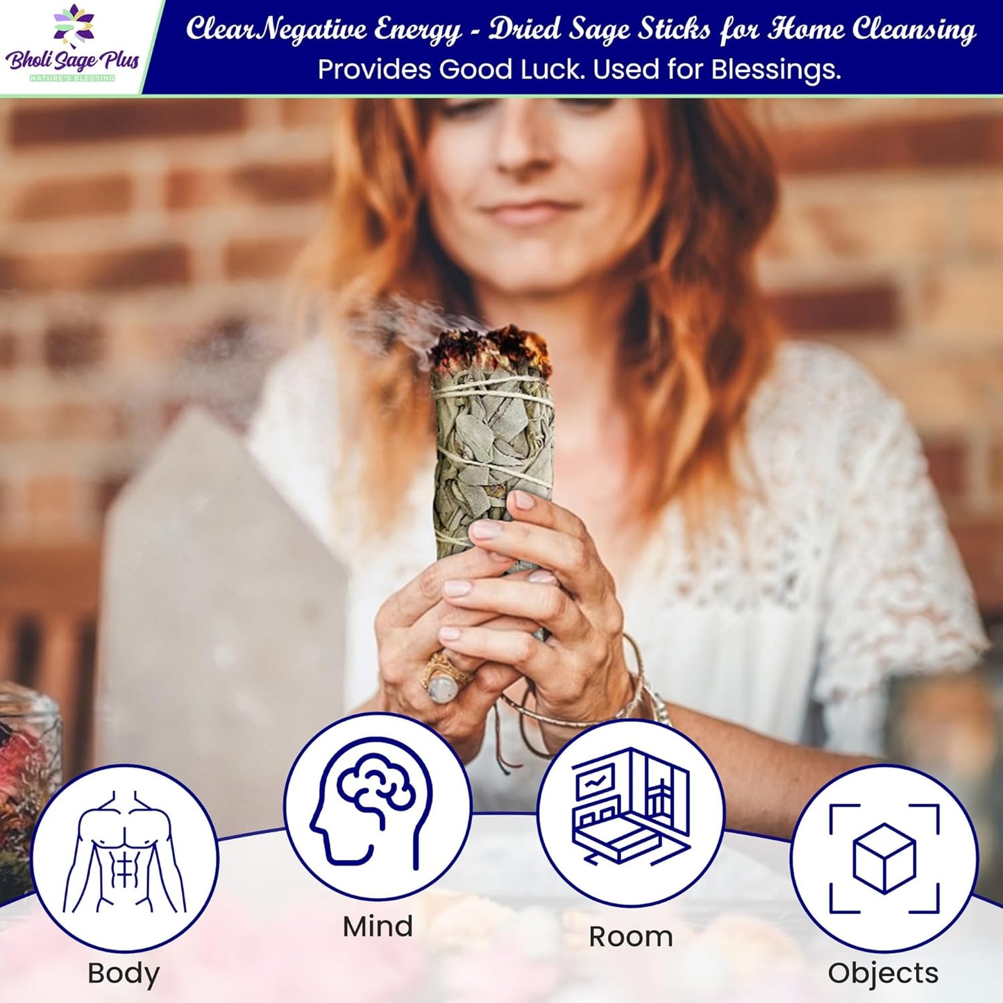 White Sage Sticks Pack of 6, Sage Smudge Kit 4'' Long Dried Sage Sticks for Meditation, Smudging and Cleansing, Getting Rid of Negative Energy, Sustainably Grown California Sage