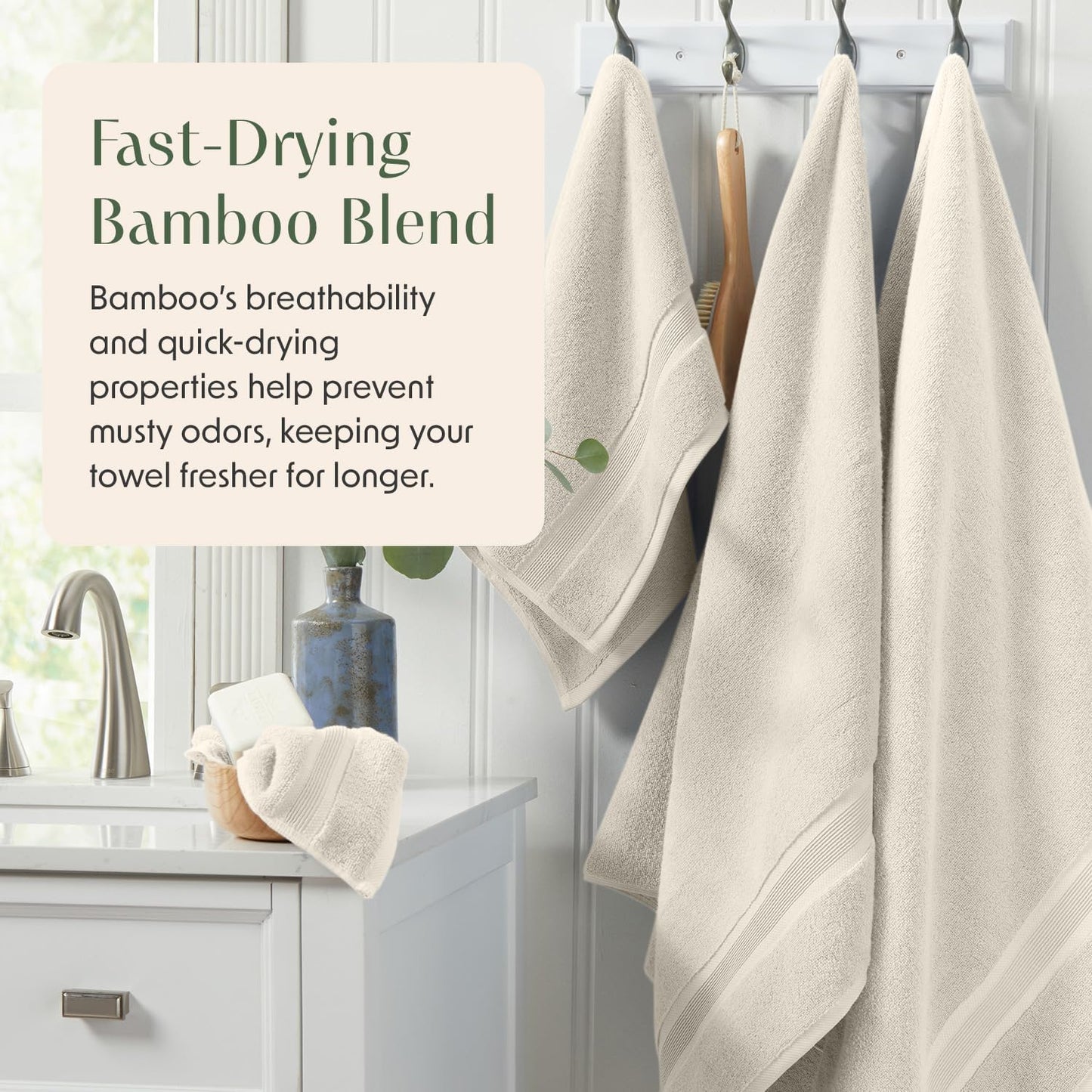 Springtree Home Luxury Viscose from Bamboo Bath Towel Set of 4 | 35% Viscose from Bamboo - 65% Cotton | Absorbent Quick-Dry Towels for Bathroom | Oeko-TEX Standard 100 Cotton | Sand