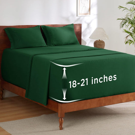 Bedsure Deep Pocket King Sheet Set - Fits Mattresses Up to 21 Inches Thick - 4 Piece GentleSoft Bed Sheets, Moisture Wicking, Soft & Cooling Bedsheet & Pillowcases, Easy & Secure Fit, Emerald Green