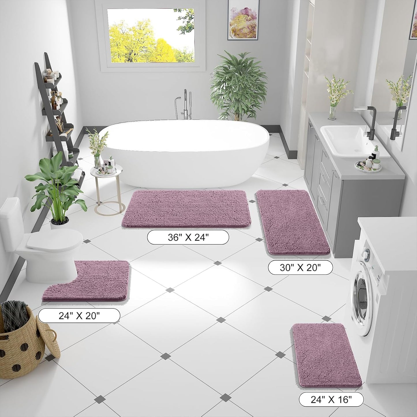 OLANLY Bathroom Rugs 59x20, Extra Soft Absorbent Chenille Bath Rugs, Rubber Backing Quick Dry, Machine Washable Bath Mats for Bathroom Floor, Tub and Shower, Home Decor Accessories, Deep Plum