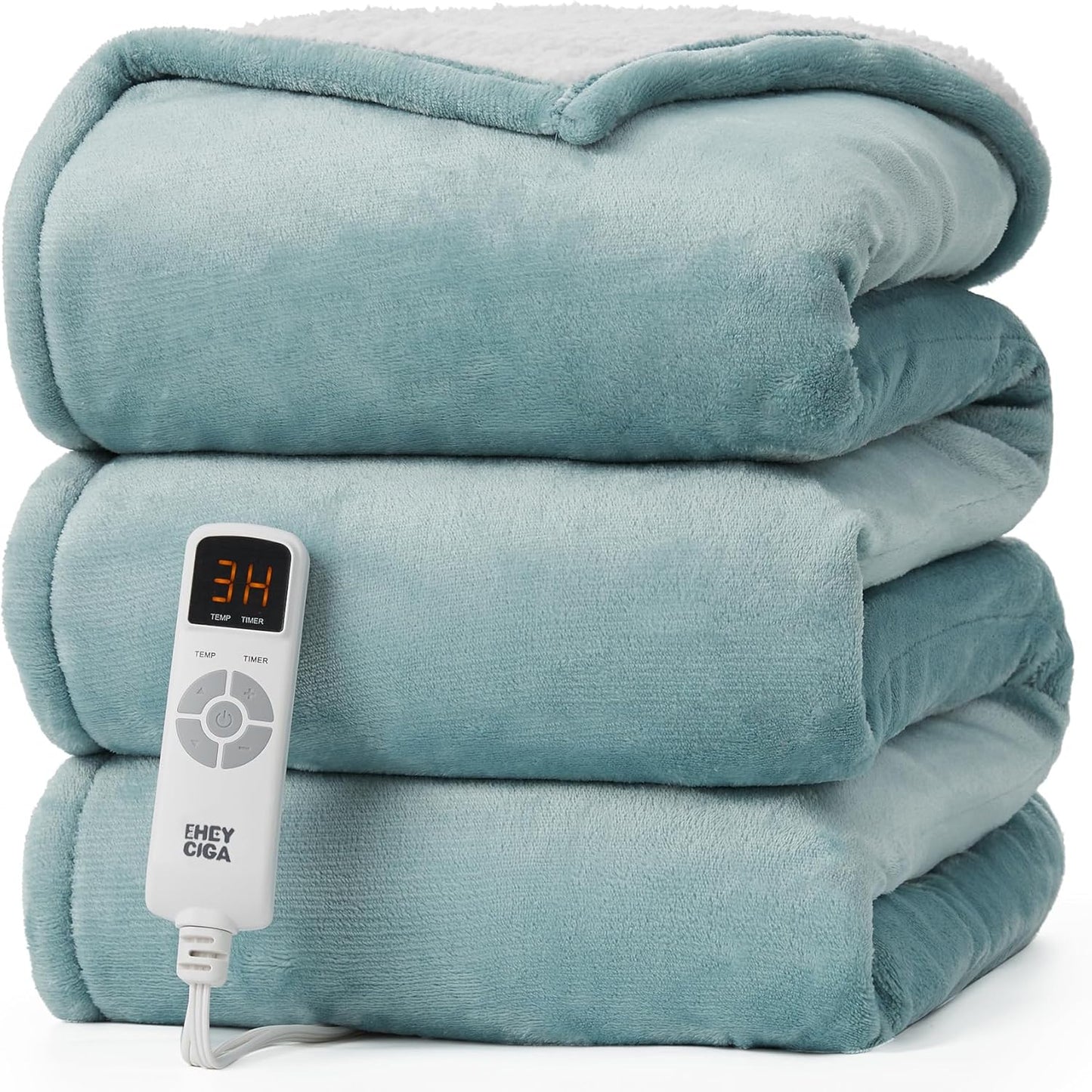 EHEYCIGA Heated Throw - Heating Blanket with 9 Levels & 10 Hr Auto Off, Soft Cozy Sherpa Blanket, 50 x 60 Inches