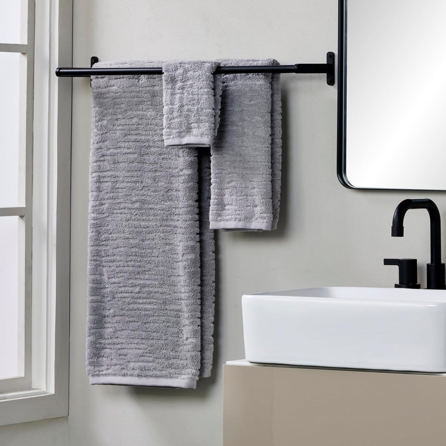 SKL Home CloudSoft Cotton Luxury Hand Towel 2pc Set for Bath/Kitchen/Bar & Gift, Gray
