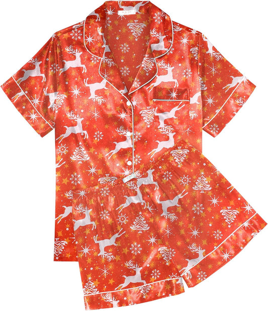 Ekouaer Pajamas for Women Set Silk Satin Pjs Shorts Sleepwear 2 Piece Loungewear S-XXL