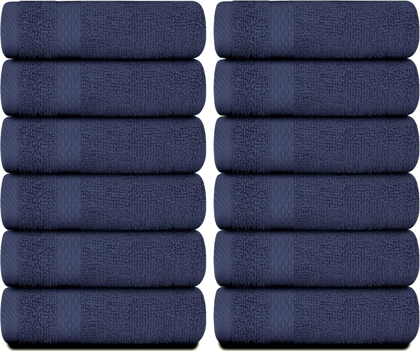 White Classic Luxury Cotton Washcloths 13x13 Inch - 650 GSM Turkish Cotton | Hotel, Spa, Bathroom Face Towel | 12 Pack, Navy Blue