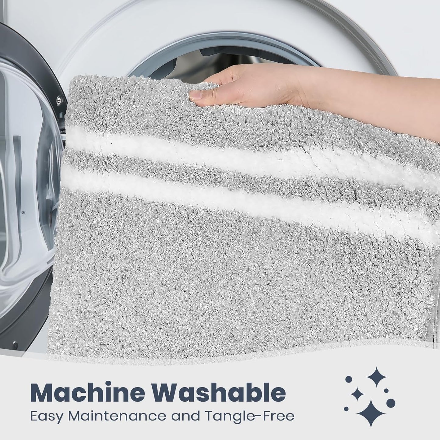 PURRUGS Bathroom Rug Non-Slip Machine Washable 20" x 24" U-Shaped, Super Absorbent and Quick Dry Shaggy Microfiber Bath Mat, Extra Soft and Plush Contour Rug for Toilet Base, Light Grey