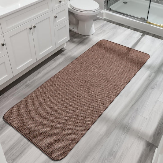 Bath Mat,Ultra Thin Bathroom Runner Rugs,Large Bath Mats for Bathroom,Quick Dry,Non-Slip,Machine Washable,Low Pile,Bath Rug,Shower Outside,Sink,Home Decor Accessories.Brown,1'5"x4'11"（17x59inch）