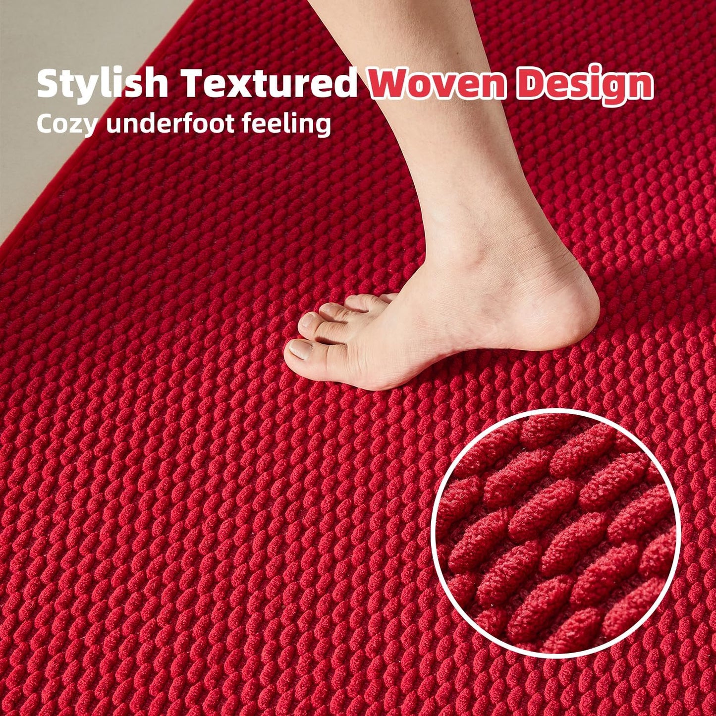 Large Christmas Bathroom Rugs Non Slip Washable Bath Rugs Super Absorbent Bathroom Rug Thin Quick Dry Low Pile Bath Mats, Red 36"x60"