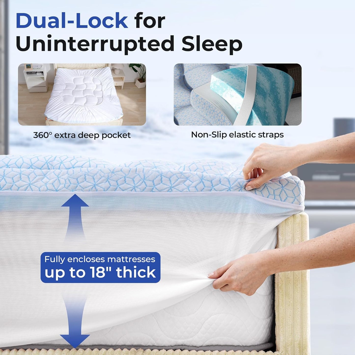 Dual Layer 4 Inch Cooling Memory Foam Mattress Topper Queen Size, 2 Inch Thick Soft Quilted Ice Silk Pillow Top Cover Plus 2 Inch Gel Memory Foam Mattress Pad for Back Pain Relief