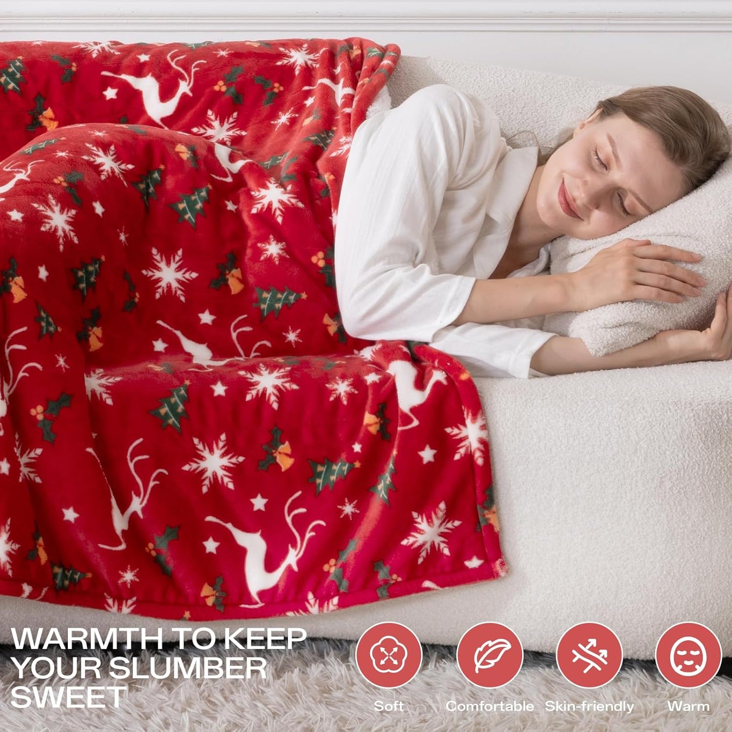 Heated Blanket Twin Size, Electric Blanket with 1-10 hrs Timer Auto-Off & 8 Heating Levels, Flannel& Sherpa Heating Blanket with ETL Certified, Christmas Blanket Gifts Machine Washable (62x 84”, Red)