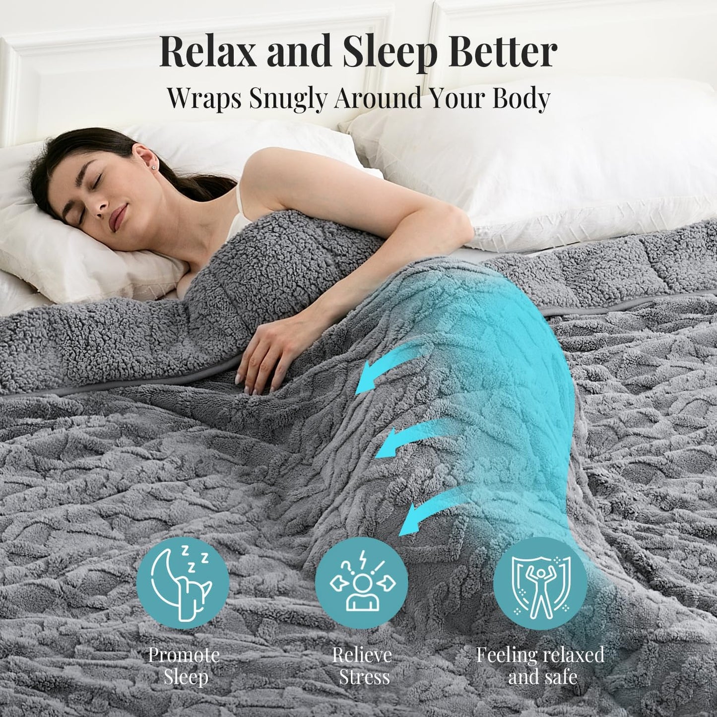 Topblan Weighted Blanket Twin Size 12 lbs, Soft Weighted Blanket with Doubled-Sized Shaggy Sherpa, Jacquard Knitted Stylish Warm Weighted Blankets Throw for Better Sleep, Grey, 48 x 72 inches