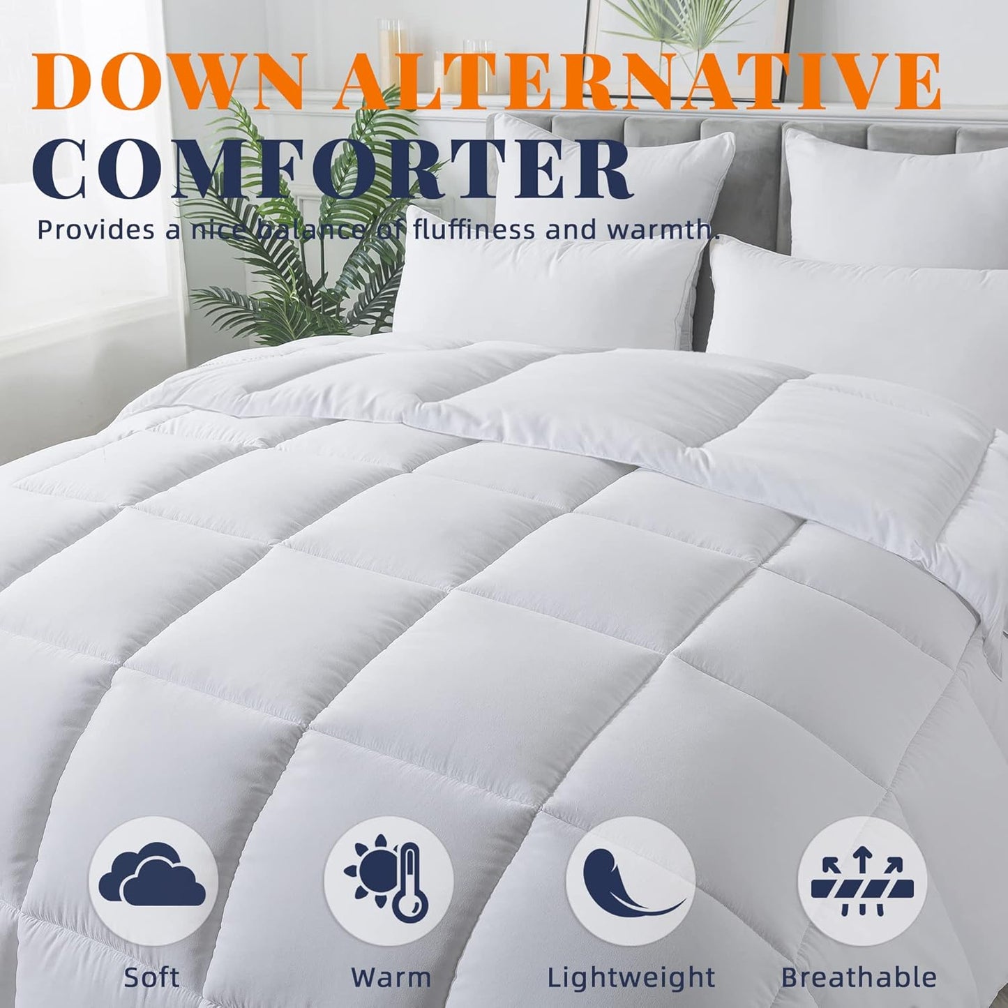 Cosybay Down Alternative Comforter (White, Queen) - All Season Soft Quilted Queen Size Bed Comforter - Duvet Insert with Corner Tabs - Winter Summer Warm Fluffy, 88x92inches