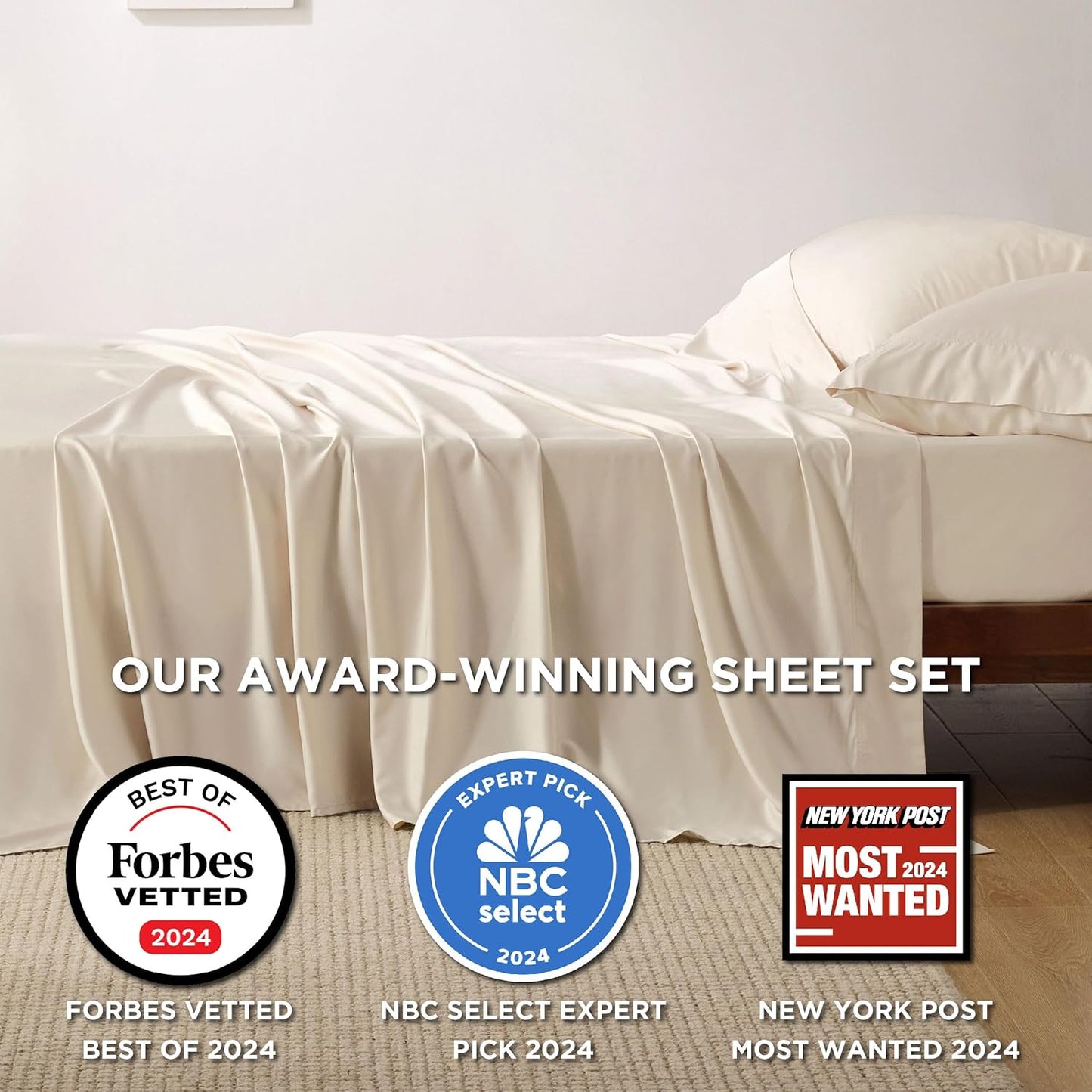 Bedsure Full Size Bed Sheets, Cooling Sheets, Rayon Derived from Bamboo, Breathable & Soft, Deep Pocket Up to 16 Inches, Hotel Luxury Silky Bedding for Hot Sleepers, Light Beige