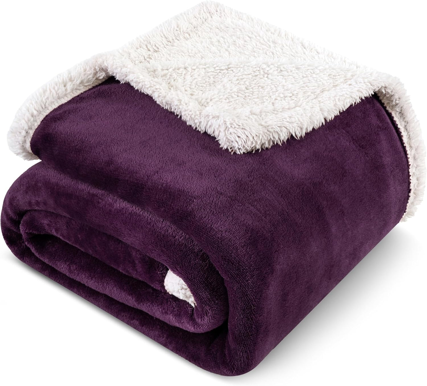 PAVILIA Sherpa Fleece Throw Blanket for Couch, Purple, Plush Soft Fuzzy Sofa Blanket, Cozy Reversible Winter Throw for Women Men, 50x60 Inches