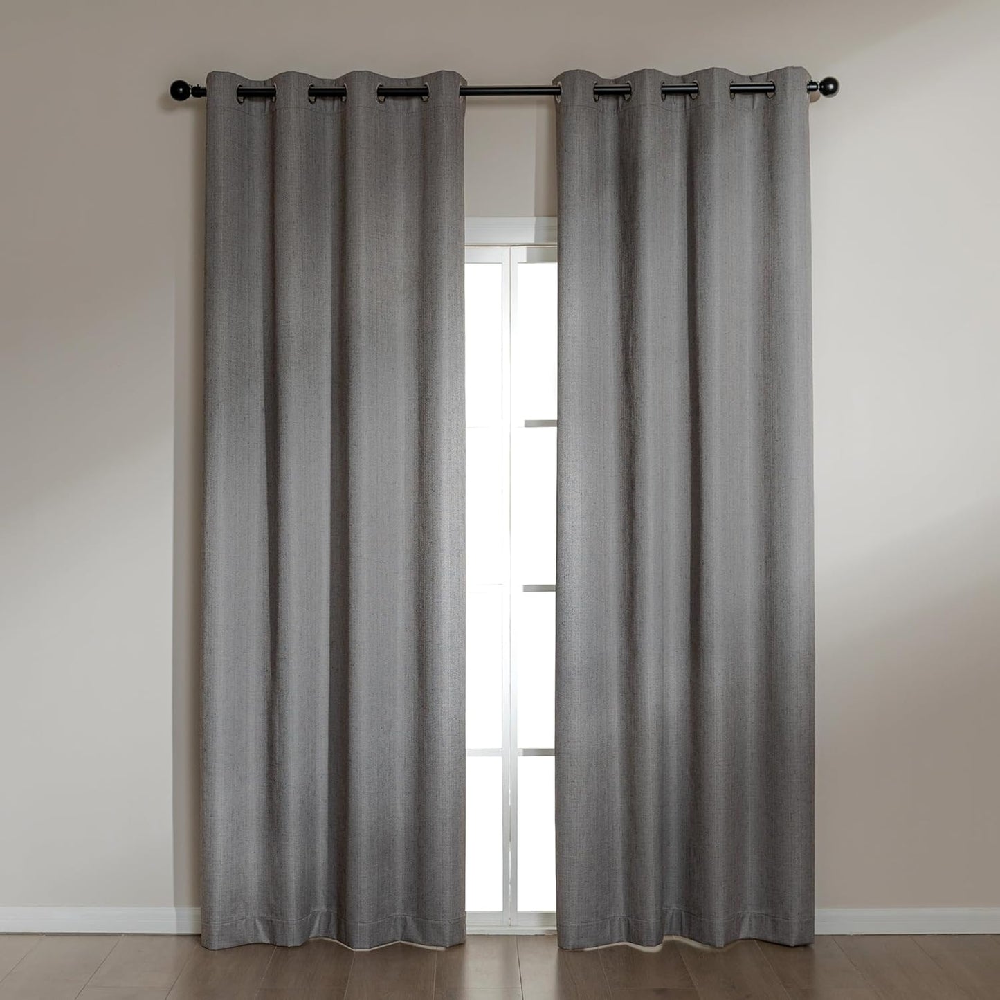 Amazon Basics Faux Linen Blackout Curtains for Bedroom and Living Room, 2-Piece Set with Grommets, 42" W x 95" L, Grey