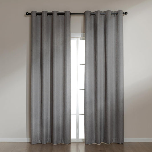 Amazon Basics Faux Linen Blackout Curtains for Bedroom and Living Room, 2-Piece Set with Grommets, 42" W x 95" L, Grey