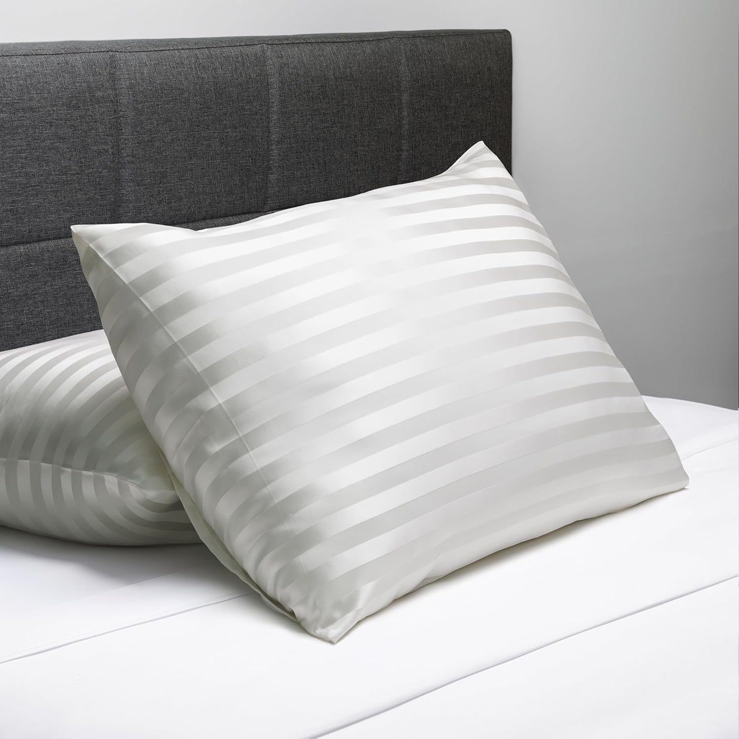 Fishers Finery 25mm 100% Pure Mulberry Silk Pillowcase (White Stripe King)