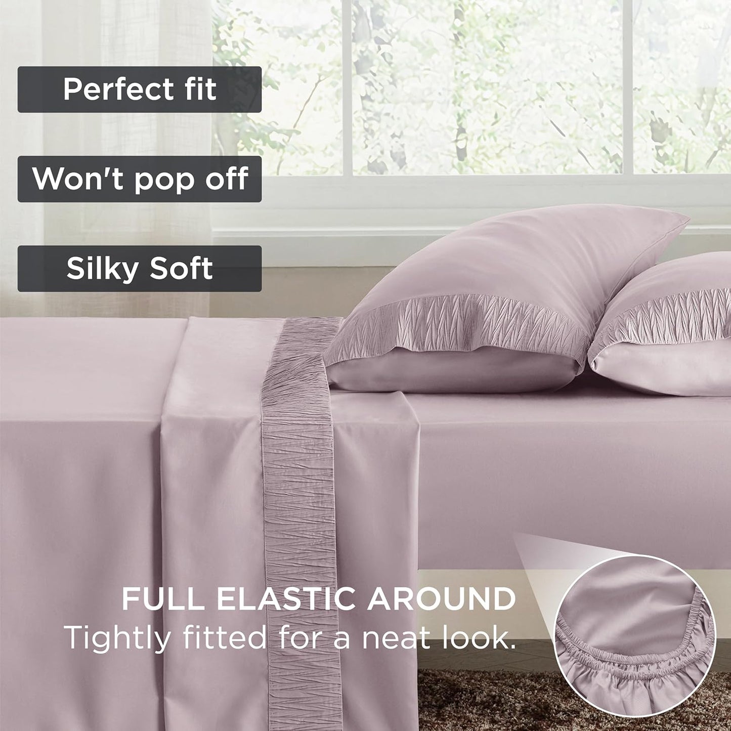 Bedsure Full Size Bed Sheets - 4 Pieces Soft Full Sheet Set - Breathable & Cooling - Hotel Luxury - Easy Care Polyester Microfiber Bedding for Women, Men, Pink Mocha