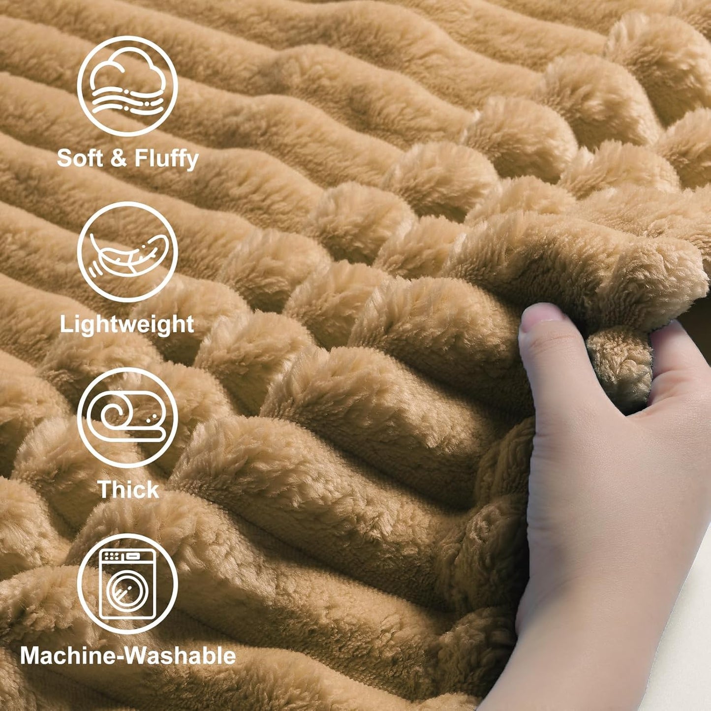 decorUhome Christmas Soft Fleece Brown Throw Blanket for Couch, Cozy Fluffy Plush Flannel Striped Blanket for Sofa Bed, Lightweight Decorative Ribbed Fuzzy Blanket for Woman, 50x60 Inches