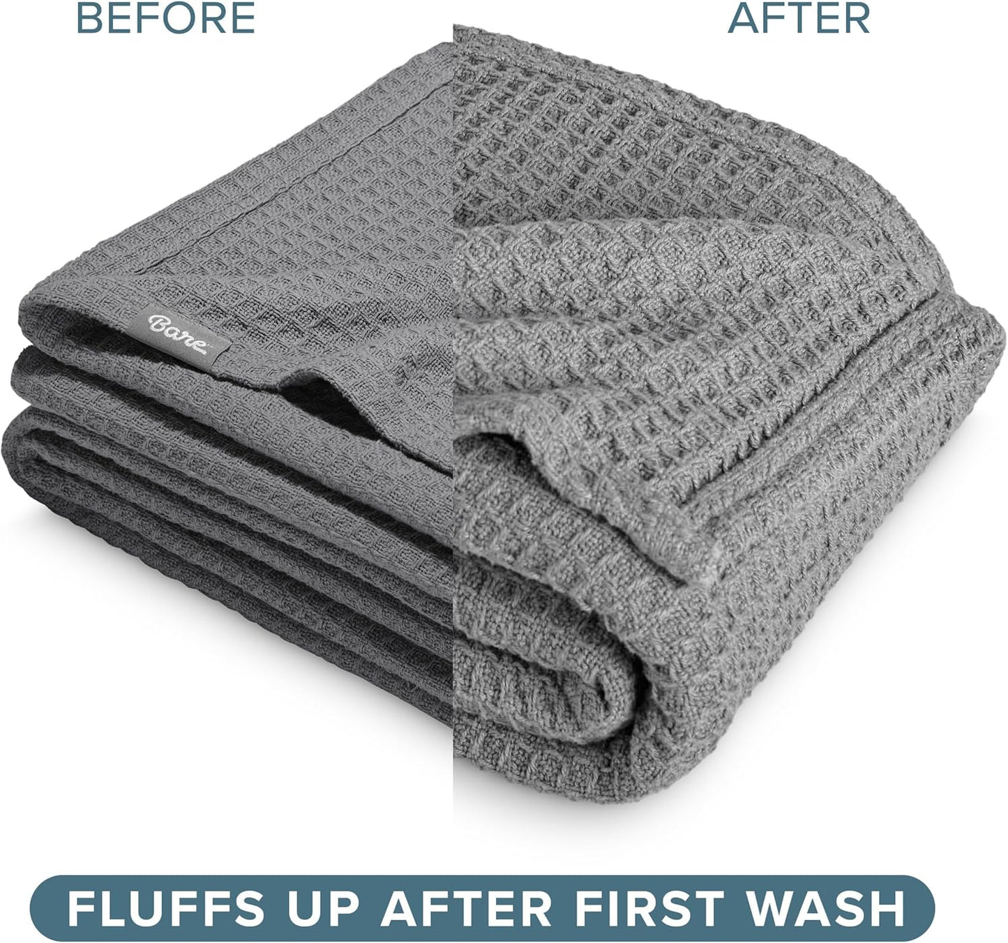 Bare Home Grey Waffle Blanket, Extra Long 66Wx90L, 100% Cotton, Soft & Breathable Throw for All Seasons, Lightweight Blanket, Perfect for Layering Bed, Sofa & Couch (Twin/Twin XL, Grey)