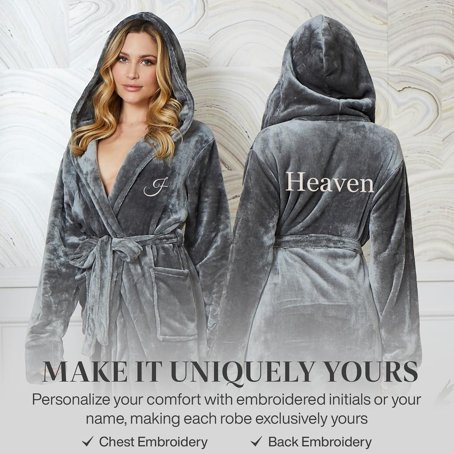 Lotus Linen Plush Robes for Women - Soft Bathrobe, Custom Monogram, Warm Fleece Robe with Pockets