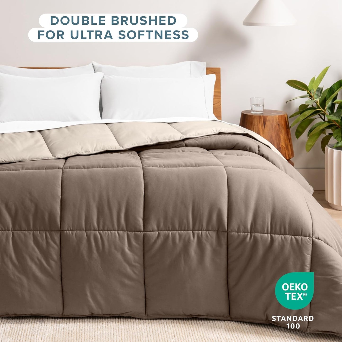Bare Home Oversized King Comforter - Reversible Colors - Goose Down Alternative - Ultra-Soft - Premium 1800 Series - All Season Warmth - Bedding Comforter (Oversized King, Taupe/Sand)