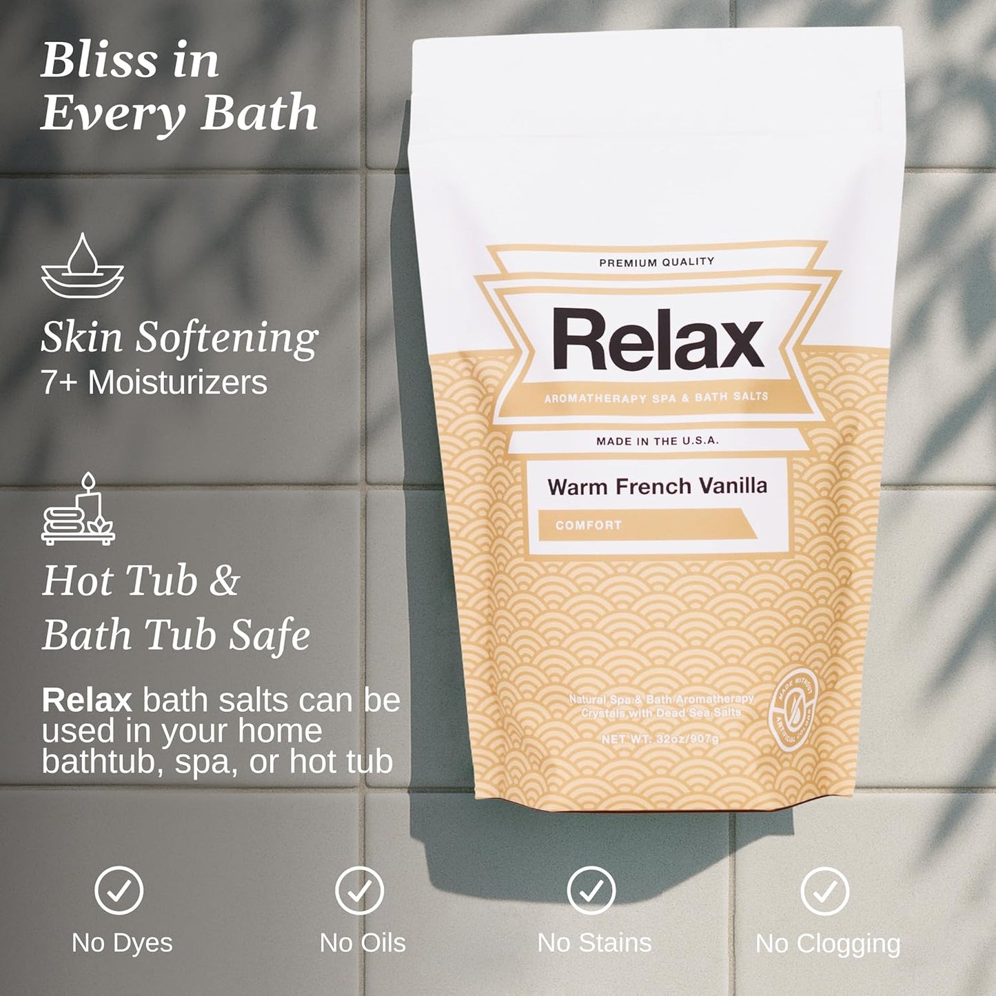 Relax Spa & Bath, Epsom & Dead Sea Salts, Aromatherapy Bath Salts for Hot Tub, Bath, or Spa, Infused with Magnesium, Warm French Vanilla Scent