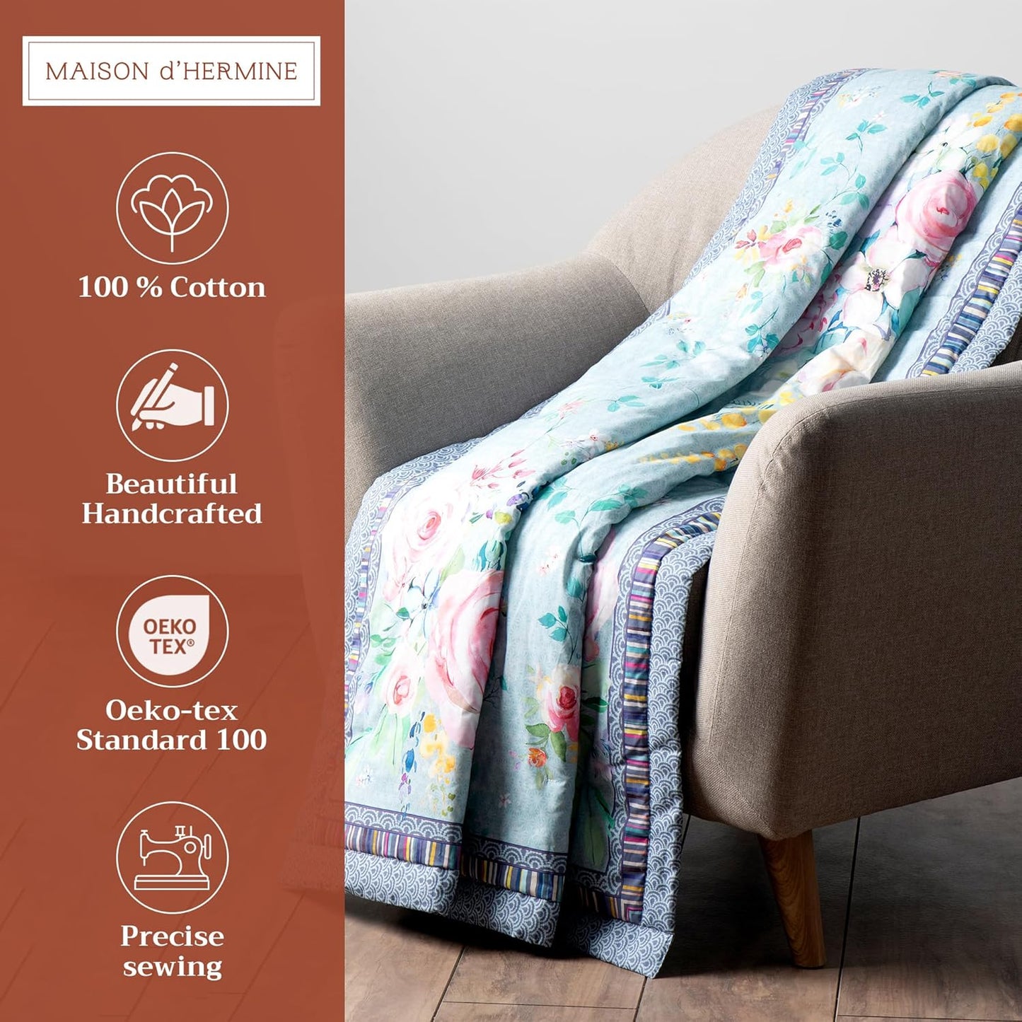 Maison d' Hermine Throw Blanket for Couch Lightweight Soft Warm Breathable Cotton Throw Blankets for Bed Girls Boys Women Men Gifts Sofa Travel Living Room Chair Bedding (50"x60", Sweet Rose Lavender)