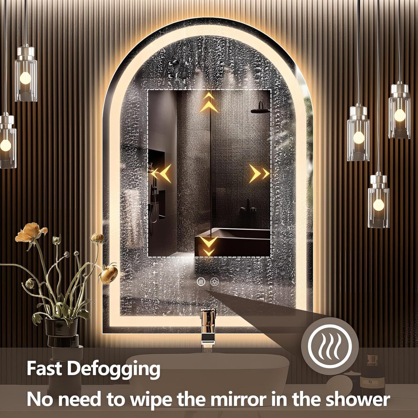 Niccy Arched LED Bathroom Mirror, 30x20 Arch Wall Mounted Frameless Bathroom Mirror for Vanity, Smart Lighted Frontlit Mirrors with Memory Function for Bathroom Bedroom Beauty Hair Salon