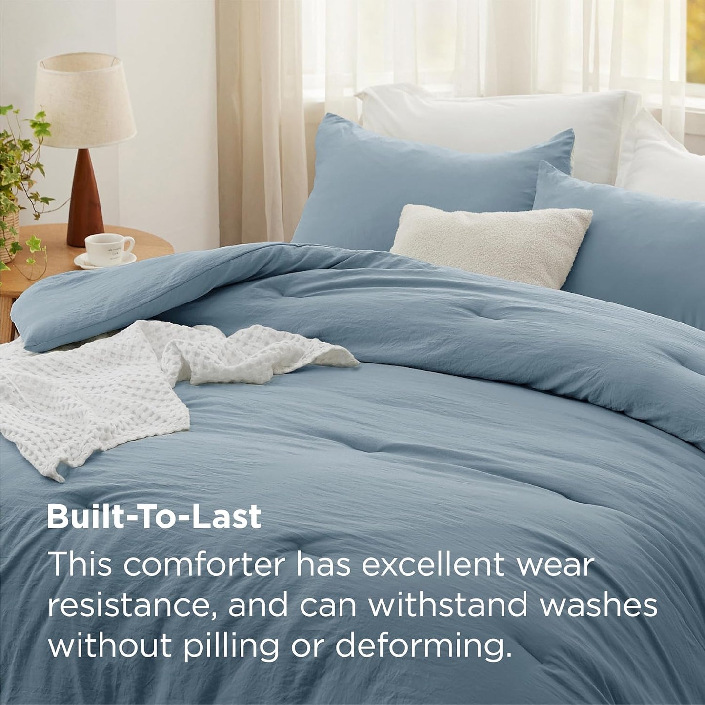 Bedsure Oversized Queen Comforter Set, Grayish Blue Prewashed Bed Comforter for All Seasons, 3 Pieces Warm Bedding Sets, 1 Lightweight Comforter (98"x98") and 2 Pillowcases (20"x26")