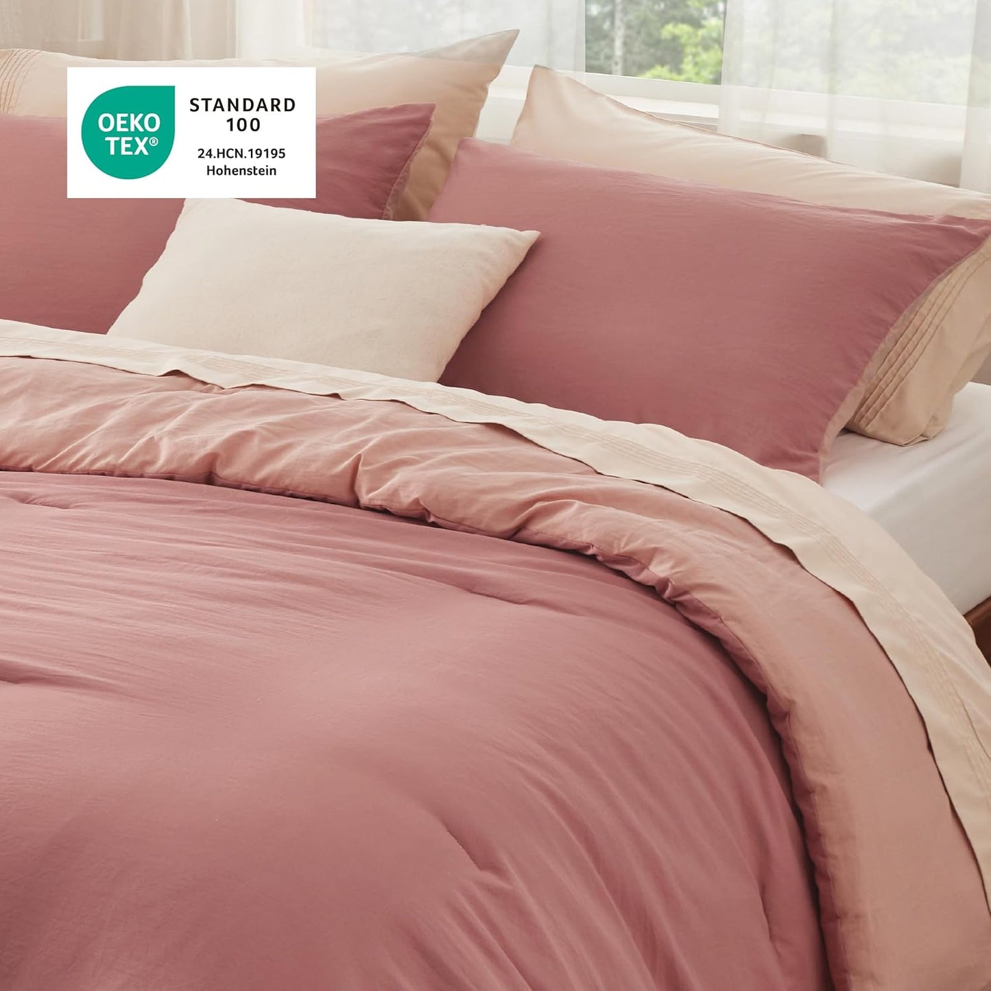 Bedsure Full Size Comforter Set, Reversible Pink Clay Soft Prewashed Bedding for All Seasons, 3 Pieces Warm Down Alternative Bed Set, 1 Lightweight Comforter (82"x86") and 2 Pillowcases (20"x26")
