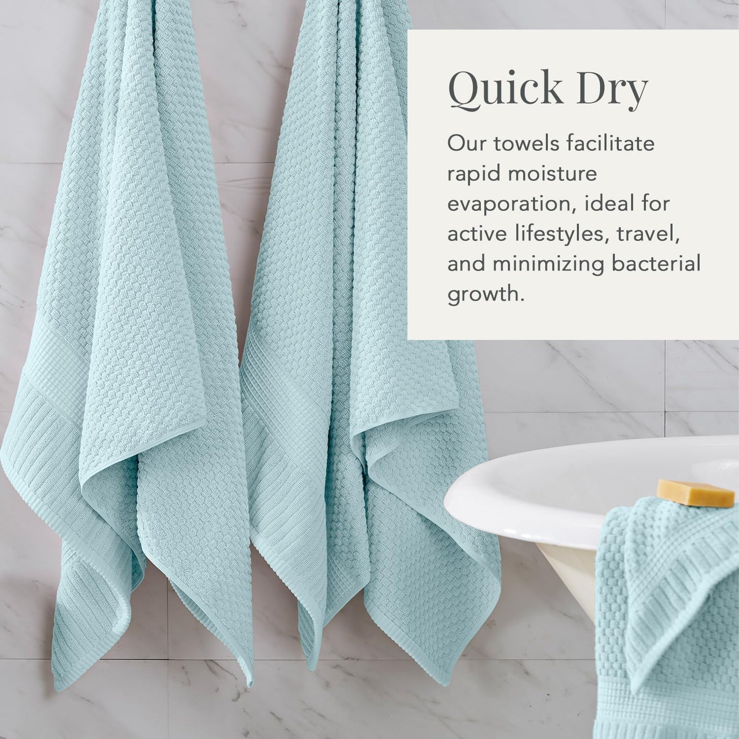 NY Loft 100% Cotton Towel Set 6 Piece | Super Soft & Absorbent Quick-Dry 2 Bath Towels 2 Hand Towels & 2 Washcloths |Textured and Durable Cotton | Trinity Collection (6 Piece Set, Seafoam)