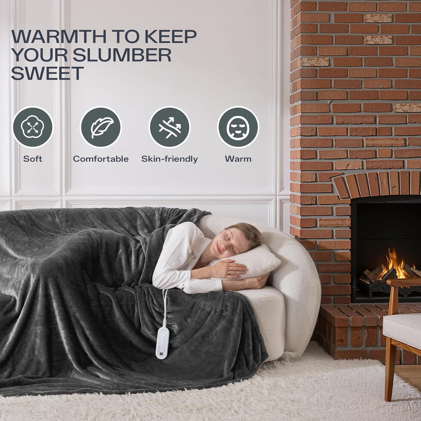 Heated Blanket Electric Blanket Full Size 72''x84'', Double-Layer Flannel Heating Blanket with 10 Hour Auto Off & 8 Heat Settings, Heated Throw Blanket for Full Body, Bed, Machine Washable, Dark Grey