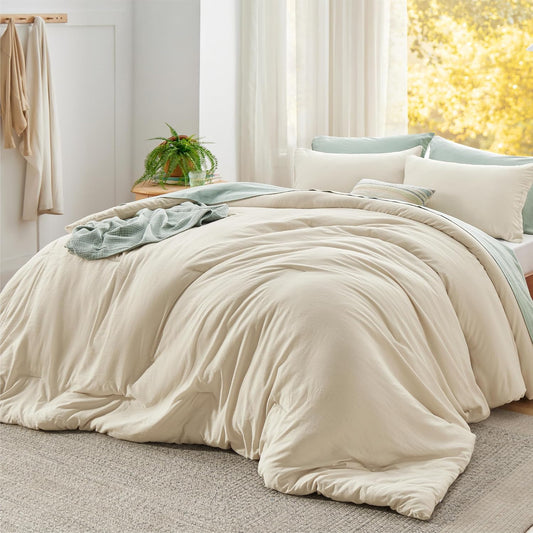 Bedsure Super King Size Comforter Set, Cream Soft Prewashed Bedding for All Seasons, 3 Pieces GentleSoft™ Bed Set, 1 Lightweight Comforter (120"x120") and 2 Pillowcases (20"x36")